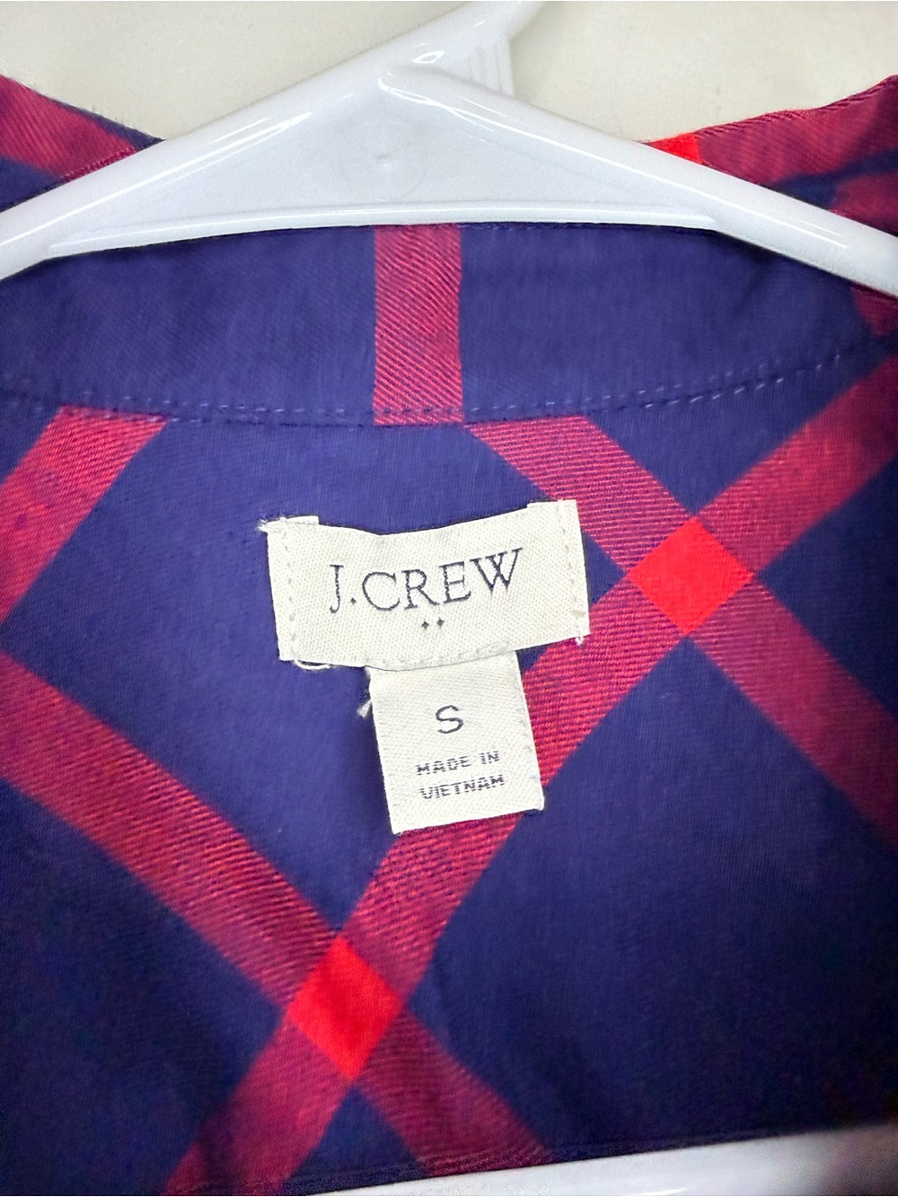 J.Crew Plaid Button Down Shirt Navy Red Windowpane Cotton Small - Picture 3 of 10